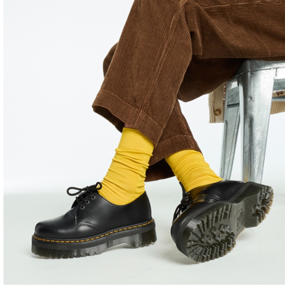 Dr. Martens Black Smooth Leather Platform Lace-Up Flats